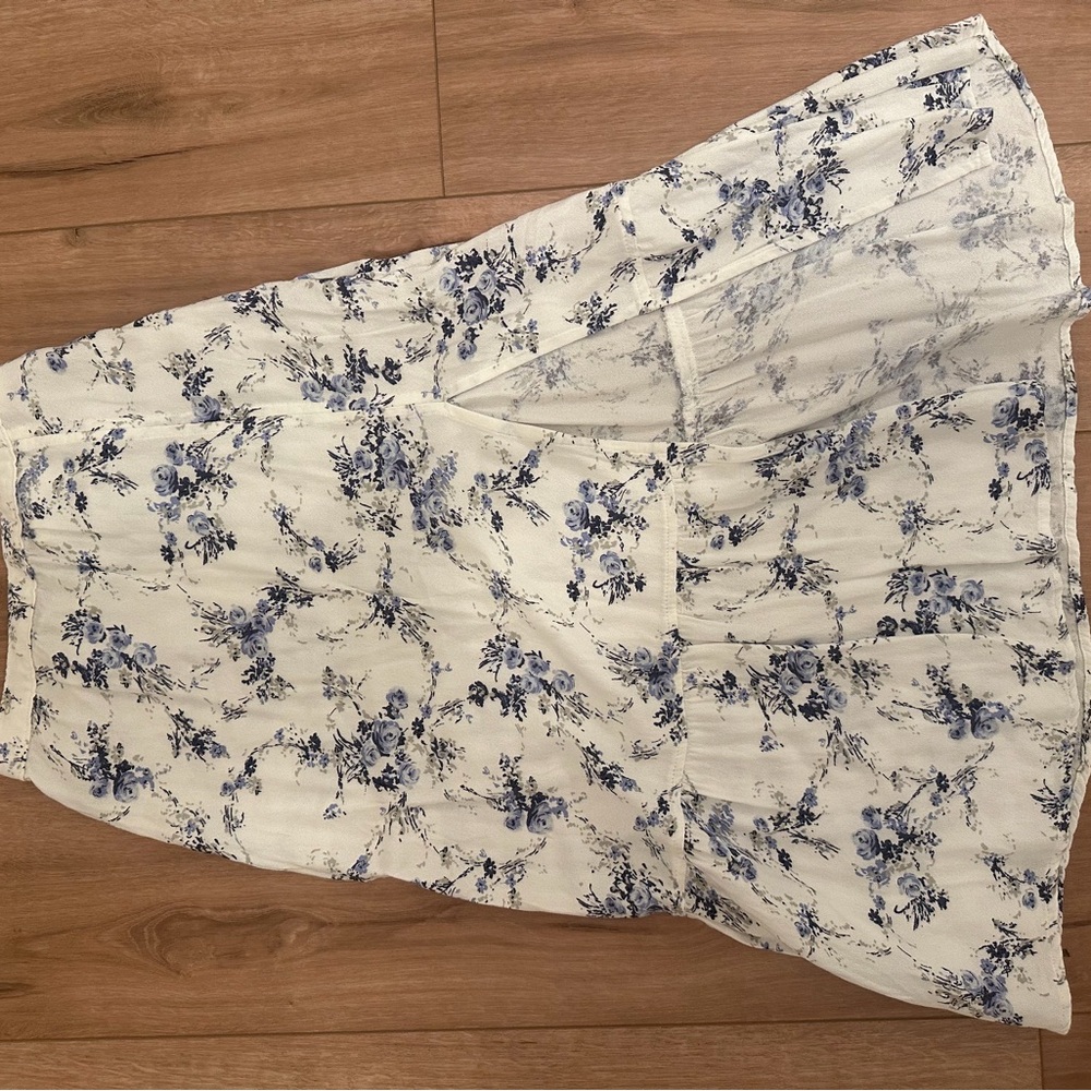 Abercrombie & Fitch White and Blue Floral Midi Skirt